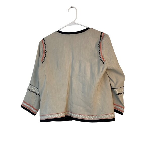 Sigrid Olsen Signature Embroidered Beige Linen Crop Boxy Jacket Size 4 9012 New - Picture 7 of 12